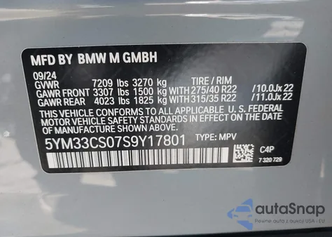 2025 BMW Xm Label Red z USA, uszkodzony, nr VIN 5YM33CS07S9Y17801